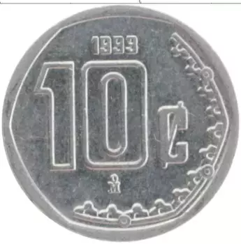 Монета 10 сентаво Мексики 1999 года Медно-никель