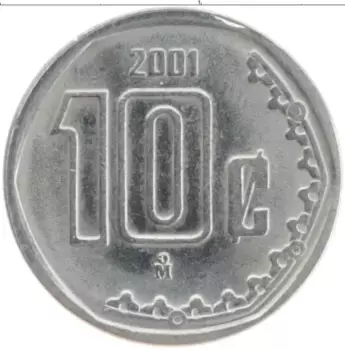 Монета 10 сентаво Мексики 2001 года Медно-никель