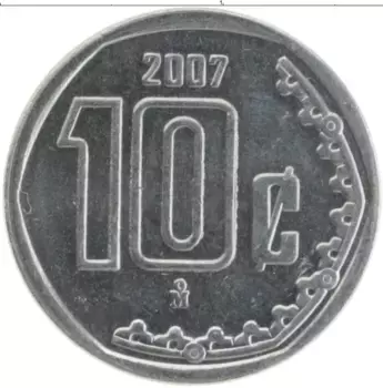 Монета 10 сентаво Мексики 2007 года Медно-никель