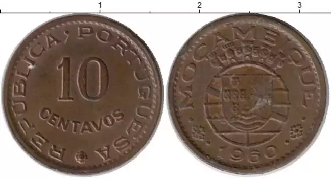 Монета 10 сентаво Мозамбика 1960 года Бронза