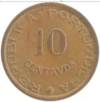 Монета 10 сентаво Мозамбика 1960 года Бронза