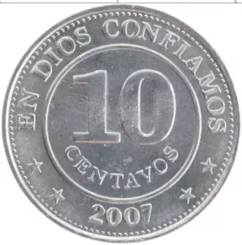 Монета 10 сентаво Никарагуа 2007 года Алюминий