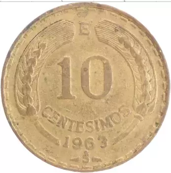 Монета 10 сентесим Чили 1963 года Латунь