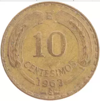 Монета 10 сентесим Чили 1963 года Латунь
