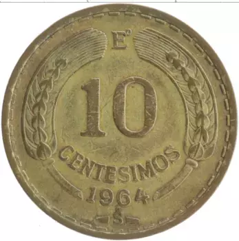 Монета 10 сентесим Чили 1964 года Бронза