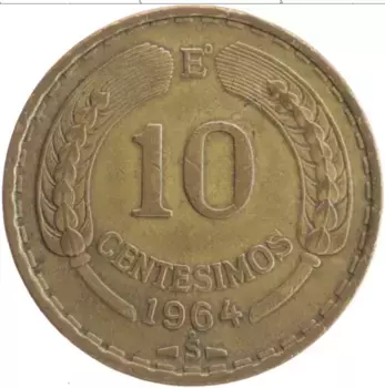 Монета 10 сентесим Чили 1964 года Бронза Кондор