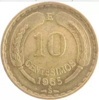 Монета 10 сентесим Чили 1965 года Бронза