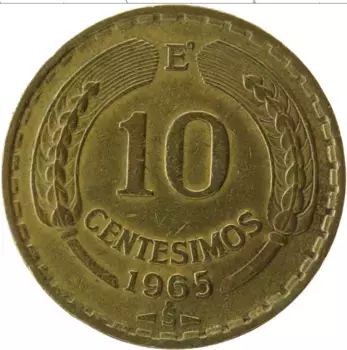 Монета 10 сентесим Чили 1965 года Латунь Кондор