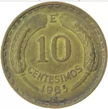 Монета 10 сентесим Чили 1965 года Латунь
