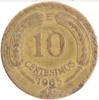 Монета 10 сентесим Чили 1965 года Латунь