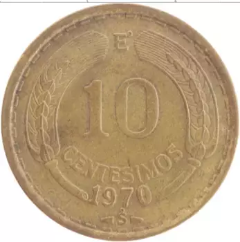 Монета 10 сентесим Чили 1970 года Латунь
