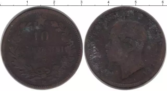Монета 10 сентесим Италии 1866 года Бронза Витторио Имануил II