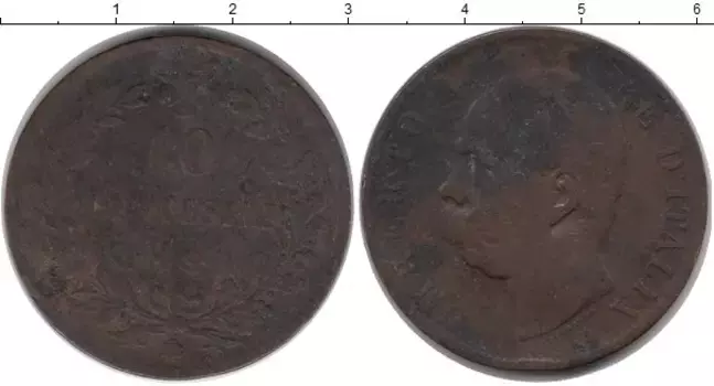 Монета 10 сентесим Италии 1893 года Бронза Умберто I