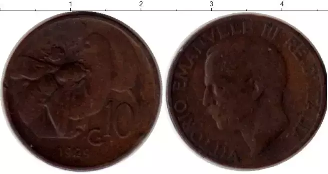 Монета 10 сентесим Италии 1929 года Медь Пчела,Виктор Эммануил III