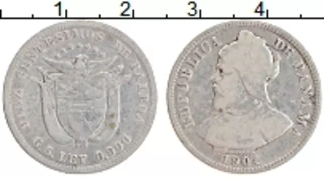 Монета 10 сентесим Панамы 1904 года Серебро Васко Нуньес де Бальбоа