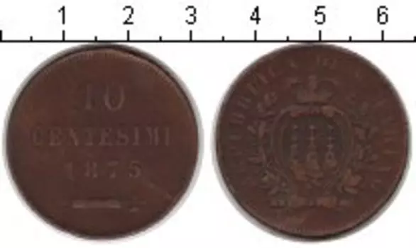 Монета 10 сентесим Сан-Марино 1875 года Медь