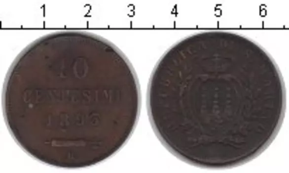 Монета 10 сентесим Сан-Марино 1893 года Медь