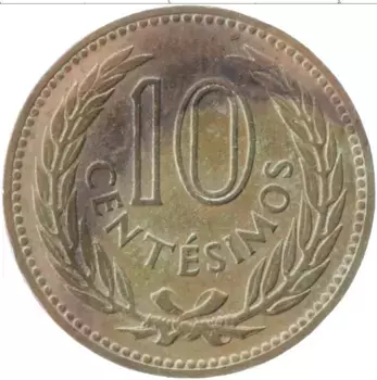 Монета 10 сентесим Уругвая 1953 года Медно-никель Артигас