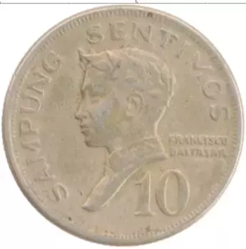 Монета 10 сентим Филиппин 1971 года Медно-никель Франсиско Бальтасар
