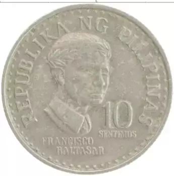 Монета 10 сентим Филиппин 1977 года Медно-никель Франциско Балтасар