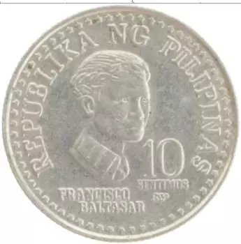 Монета 10 сентим Филиппин 1979 года Медно-никель Франсиско Бальтасар