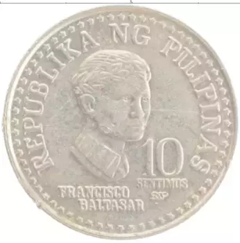 Монета 10 сентим Филиппин 1979 года Медно-никель Франциско Балтасар