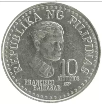 Монета 10 сентим Филиппин 1979 года Медно-никель Франциско Балтасар