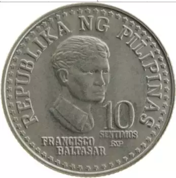 Монета 10 сентим Филиппин 1980 года Медно-никель Франциско Балтасар