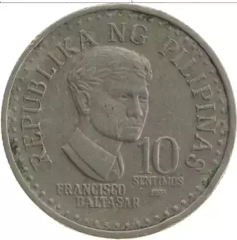 Монета 10 сентим Филиппин 1981 года Медно-никель Франциско Балтасар