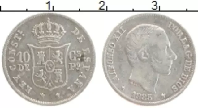 Монета 10 сентим Испании 1885 года Серебро Альфонсо XII