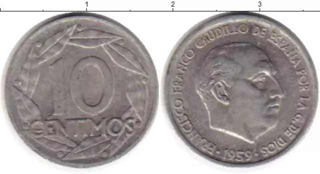 Монета 10 сентим Испании 1959 года Алюминий Франко