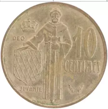 Монета 10 сентим Монако 1975 года Латунь Ранье III