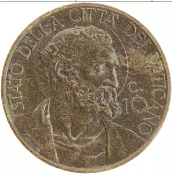 Монета 10 сентим Ватикана 1940 года Латунь Пий XII