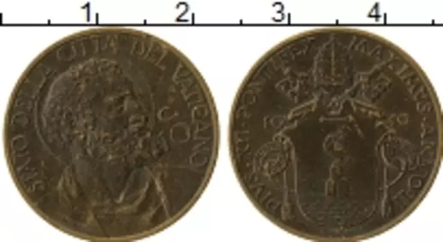 Монета 10 сентим Ватикана 1940 года Латунь Пий XII