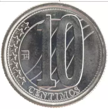 Монета 10 сентим Венесуэлы 2007 года Медно-никель