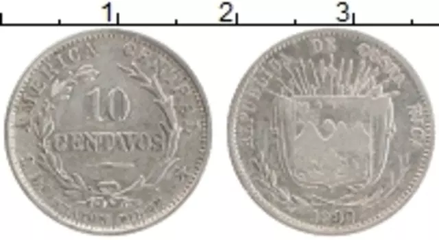 Монета 10 сентимо Коста-Рики 1892 года Серебро