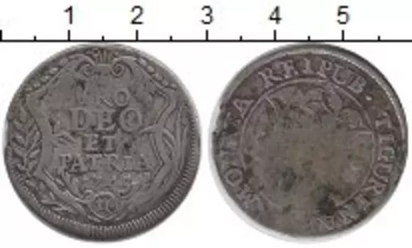 Монета 10 шиллингов Цюриха 1745 года Серебро