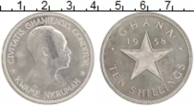 Монета 10 шиллингов Ганы 1958 года Серебро Квамэ Нкрума
