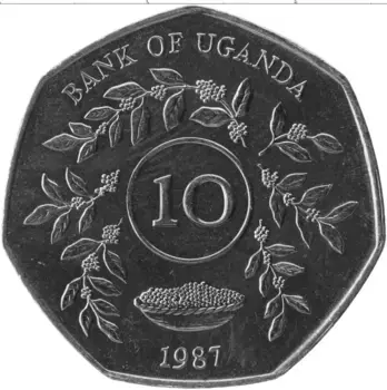 Монета 10 шиллингов Уганды 1987 года Медно-никель