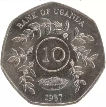 Монета 10 шиллингов Уганды 1987 года Медно-никель