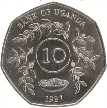 Монета 10 шиллингов Уганды 1987 года Медно-никель