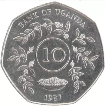 Монета 10 шиллингов Уганды 1987 года Медно-никель