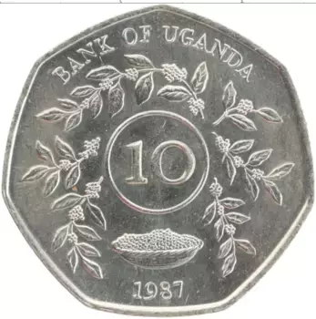 Монета 10 шиллингов Уганды 1987 года Медно-никель