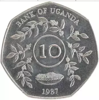 Монета 10 шиллингов Уганды 1987 года Медно-никель