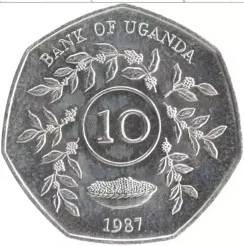 Монета 10 шиллингов Уганды 1987 года Медно-никель