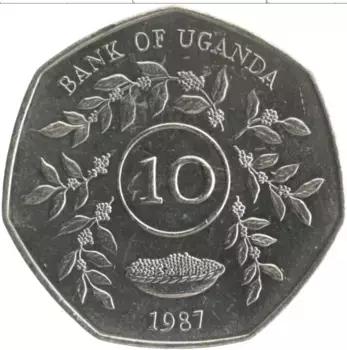 Монета 10 шиллингов Уганды 1987 года Медно-никель