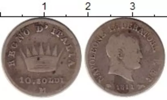 Монета 10 сольди Италии 1811 года Серебро Наполеон Император, М