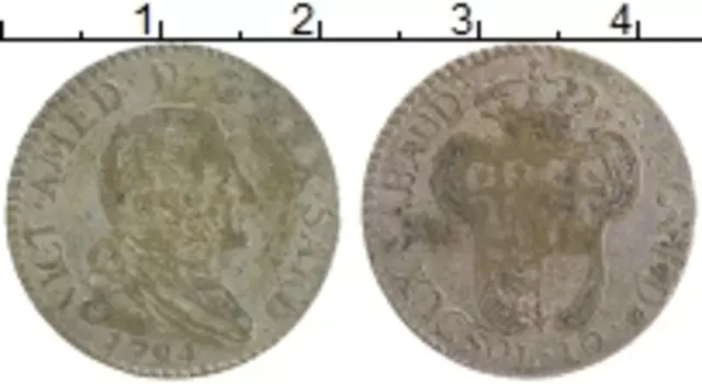 Монета 10 сольди Сардинии 1794 года Серебро Виктор Амадей III