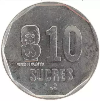 Монета 10 сукре Эквадора 1988 года Медно-никель