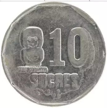 Монета 10 сукре Эквадора 1991 года Медно-никель
